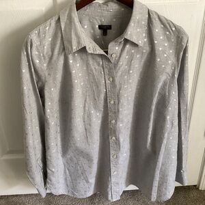 Ladies Talbots Gray with Silver Hearts Long Sleeve Button Size 1X